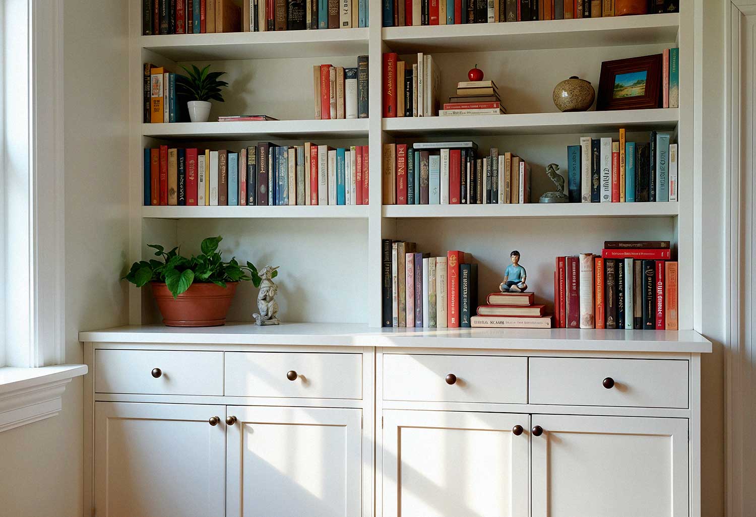 Beautiful-White-Bookcase-with-Books-and-