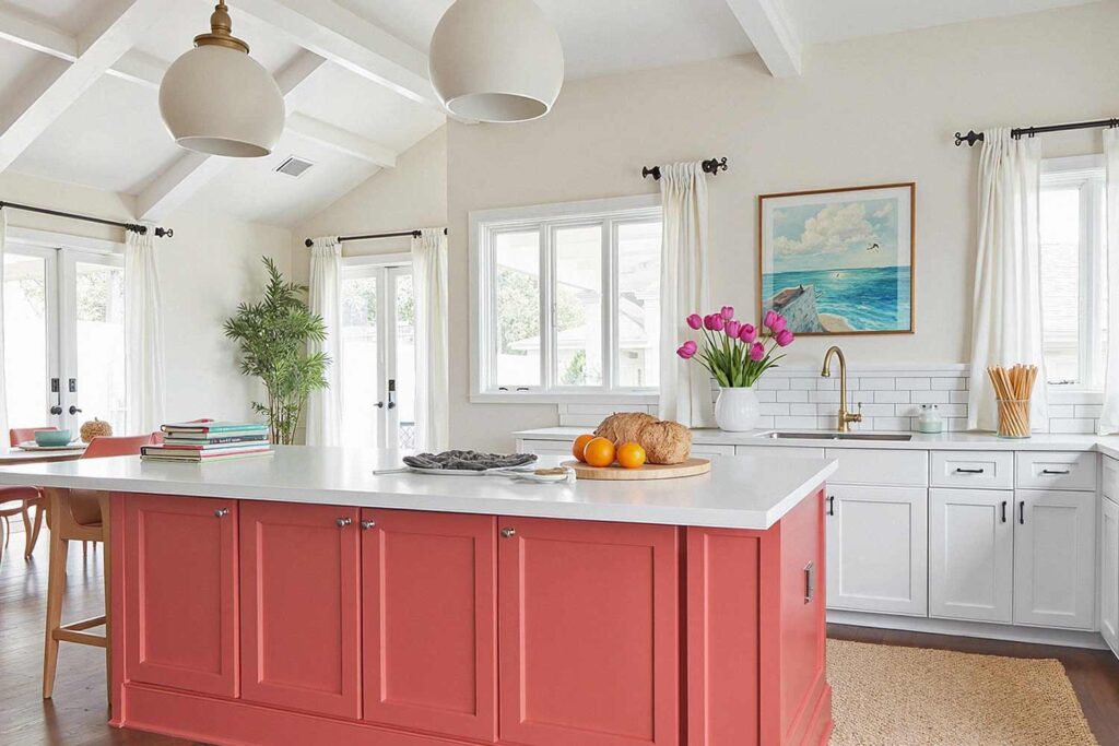 Classic Kitchen with White Cabinets and Coral Island, painter for cabinets, Refresh and Revive: Stunning Painting Ideas from a Master Cabinet Painter, Coastal Coral Charm