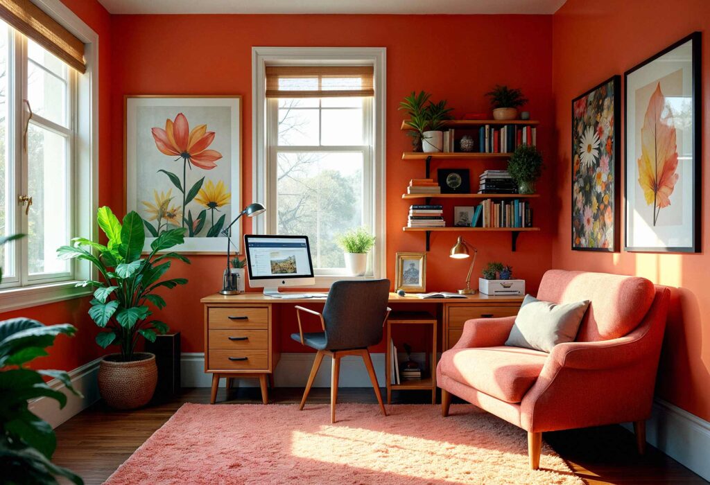 Creative Orange Home Workspace Inspiration, Home Office Color Schemes, home office colors, Transform Your Home Office into a Stunning Sanctuary: Color Schemes That Will Change the Way You Work