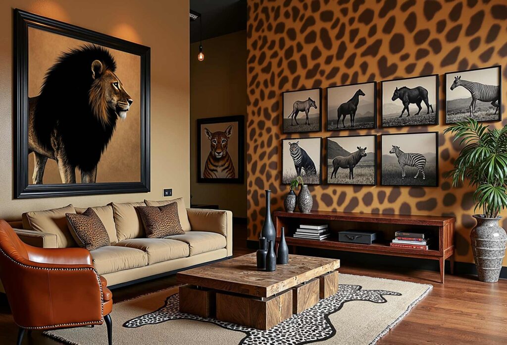 Dramatic Living Room With Earthy Tones And Animal Art, Transform Your Home with Wild Colors Inspired by the Animal Kingdom, Welcome to the Wild Side of Home Improvement in Phoenix Arizona Arcadia, interior painting ideas, Animal inspiration for Painting