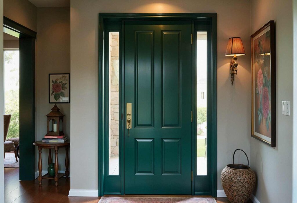 Entry Way Interior with A Front Door Painted Green, Make Your Entryway Unforgettable: Stunning Painting Ideas to Transform Your Front Door into a Showstopper