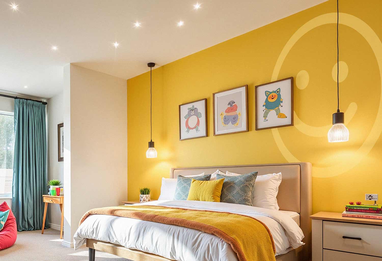 Kids Bedroom With Playful Smiley Face Icon in Yellow, The Secret Weapon of Interior Design: Painting Shapes and Patterns That Wow, Painting Phoenix, Painting Murals, painting contractor phoenix, Questions to ask a painting contractor before hiring them When it comes to hiring a painting contractor in Phoenix, it's essential to ask the right questions to ensure you make an informed decision. Here are some key questions you should ask before committing to a contractor.