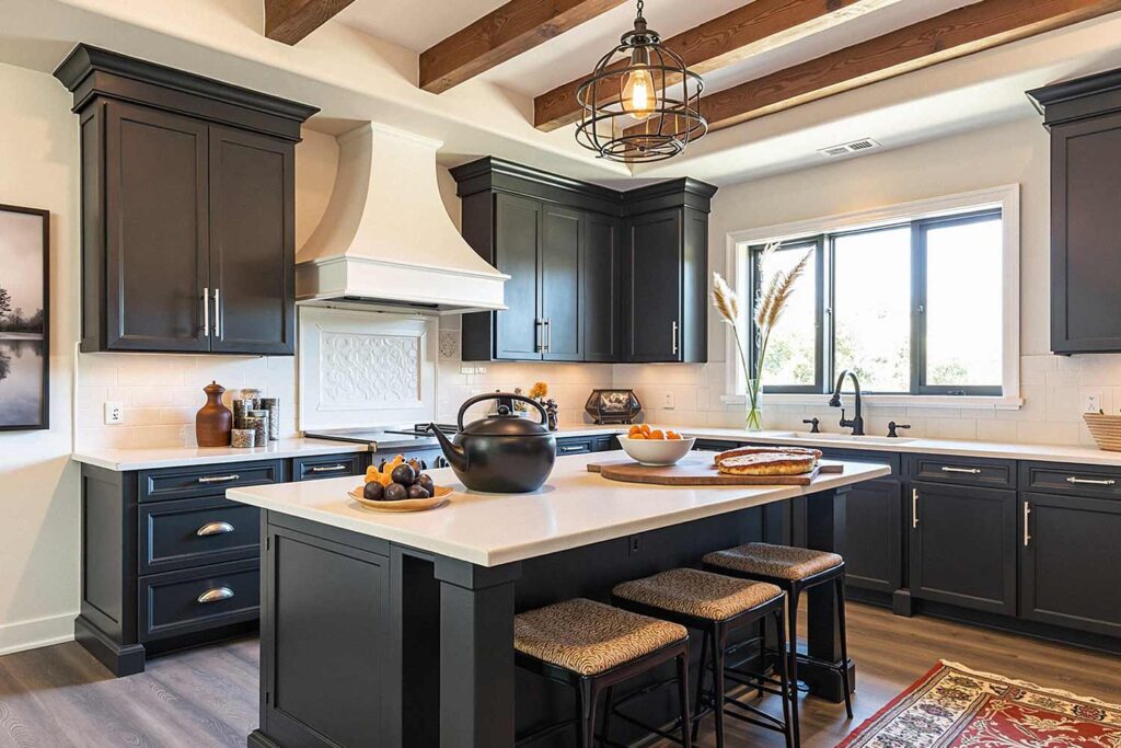 Kitchen with Charcoal Gray Cabinets and Wood Floor, painter for cabinets, Refresh and Revive: Stunning Painting Ideas from a Master Cabinet Painter, Modern Black and White