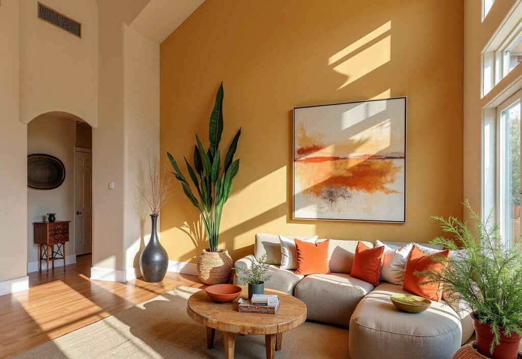 Open-floorplan Living Room with Ochre Yellow Accent Wall, 12 Stunning Accent Wall Ideas for Your Living Room, accent walls living room, Interior design, painter near me, accent walls living room ideas, accent wall for living room, accent living room walls, accent walls living room, accent walls for living room, accent wall in living room, accent walls in living room, living room with accent walls, painting accent walls ideas, accent wall painting ideas, accent wall paint ideas, painted accent wall ideas