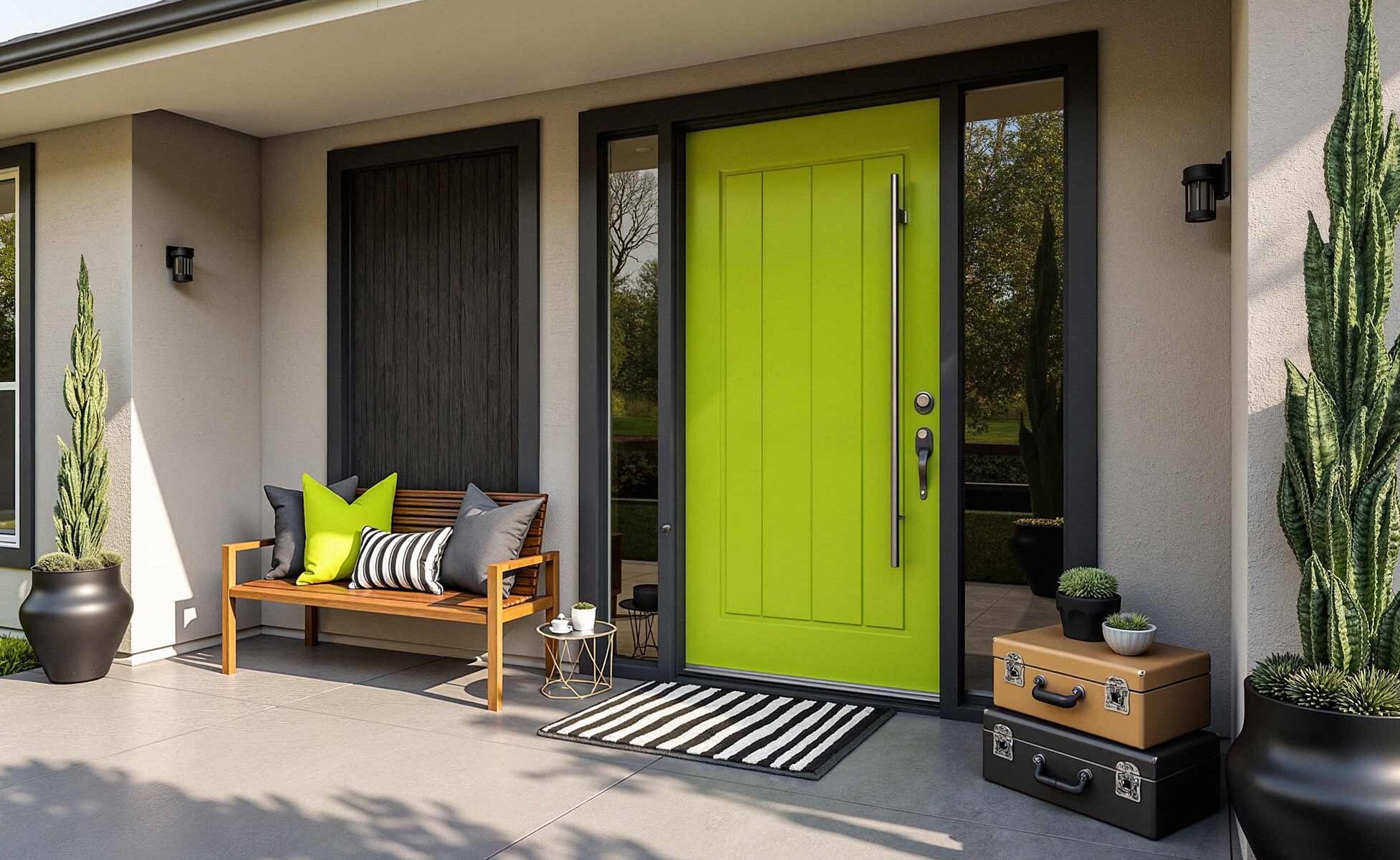 Bright Chartreuse Front Door with Mid-Century Modern Flair, front door painting, painting front porch, painting front door, front door colors, front patio colors, curb appeal, best front door colors, front door color ideas, front door color trends, popular front door colors, front door paint finishes, front door color combinations, painting exterior doors, front door color schemes, front door makeover, front door color for resale, front door accent colors, Unlock Your Home’s Personality with Bold Front Door Colors and Fresh Painting Ideas