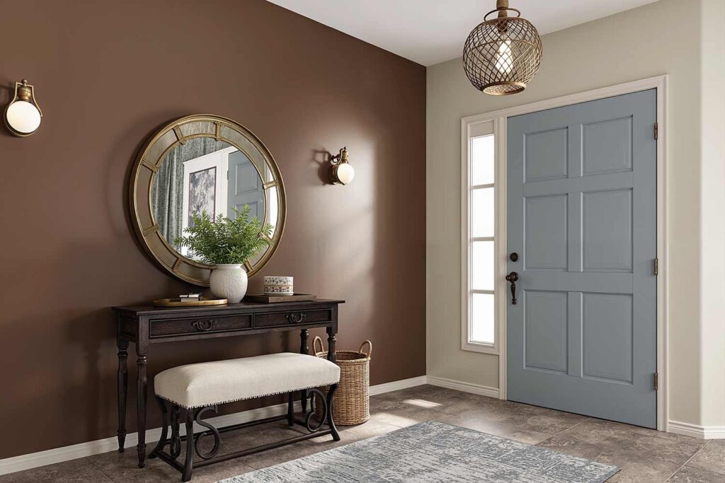 Contemporary Entryway with Turkish Coffee Walls and Gray-Blue Door, Unique Interior Paint Colors, Contemporary entryway with Turkish Coffee walls, Aleutian door, and slate tile flooring, featuring refined decor and soft natural light in a Scottsdale neighborhood, Unique Interior Paint Shades, Distinctive Wall Colors, Nontraditional Paint Hues, Uncommon Interior Color Palettes, Eccentric Paint Tones, Quirky Wall Colors, Rare Interior Paint Options, Offbeat Color Choices, Exceptional Paint Colors, Striking Interior Hues, Alternative Wall Colors, Innovative Paint Shades, Unconventional Color Schemes, Eye-catching Interior Colors, Bold Paint Selections, Interior Color Shades, Wall Paint Hues, Room Paint Colors, Indoor Paint Tones, Home Paint Colors, Decorative Paint Colors, Residential Paint Shades, Interior Coating Colors, Living Space Paint Colors, House Paint Hues, Interior Color Palette, Wall Color Options, Indoor Color Selections, Interior Finishing Colors, Room Color Schemes,