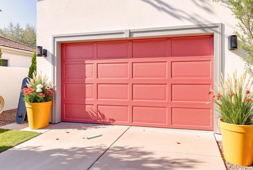 Coral Pink Garage Door With White Walls and Warm Gray Trim, garage door colors, garage door paint ideas, modern garage door colors, garage door color schemes, best garage door colors, curb appeal, garage door painting ideas, Garage Door Colors, Garage Door Hues, Garage Door Shades, Garage Door Tints, Garage Door Paint Ideas, Garage Door Coating Concepts, Garage Door Finishing Suggestions, Garage Door Color Inspirations, Modern Garage Door Colors, Contemporary Garage Door Hues, Trendy Garage Door Shades, Current Garage Door Colors, Garage Door Color Schemes, Garage Door Color Combinations, Garage Door Color Palettes, Garage Door Color Arrangements, Best Garage Door Colors, Top Garage Door Hues, Ideal Garage Door Shades, Recommended Garage Door Colors, Curb Appeal, Exterior Charm, Street Appeal, Home Aesthetics, Garage Door Painting Ideas, Garage Door Painting Concepts, Garage Door Painting Inspirations, Garage Door Painting Suggestions