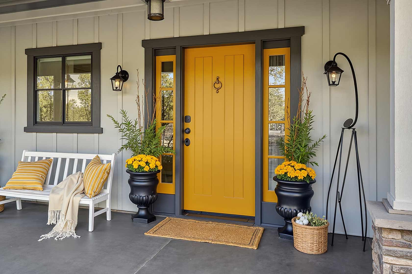 Dark Mustard Front Door with Gray Walls and Trim, front door colors, entrance door colors, entry door hues, door paint colors, exterior door shades, entryway colors, doorway colors, entrance paint colors, entry paint shades, painting front door, refinishing front door, refreshing front entrance, updating front door, renovating entry door, repainting entrance door, coating front door, finishing front entrance, door makeover, painting front porch, refinishing porch entrance, updating front entrance, refreshing porch area, renovating entry porch, repainting porch space, coating porch surface, entrance way update, porch makeover, front door painting, entry door renovation, entrance door refinishing, door color update, doorway refreshing, entryway painting, entrance repainting, door color makeover, entry door transformation