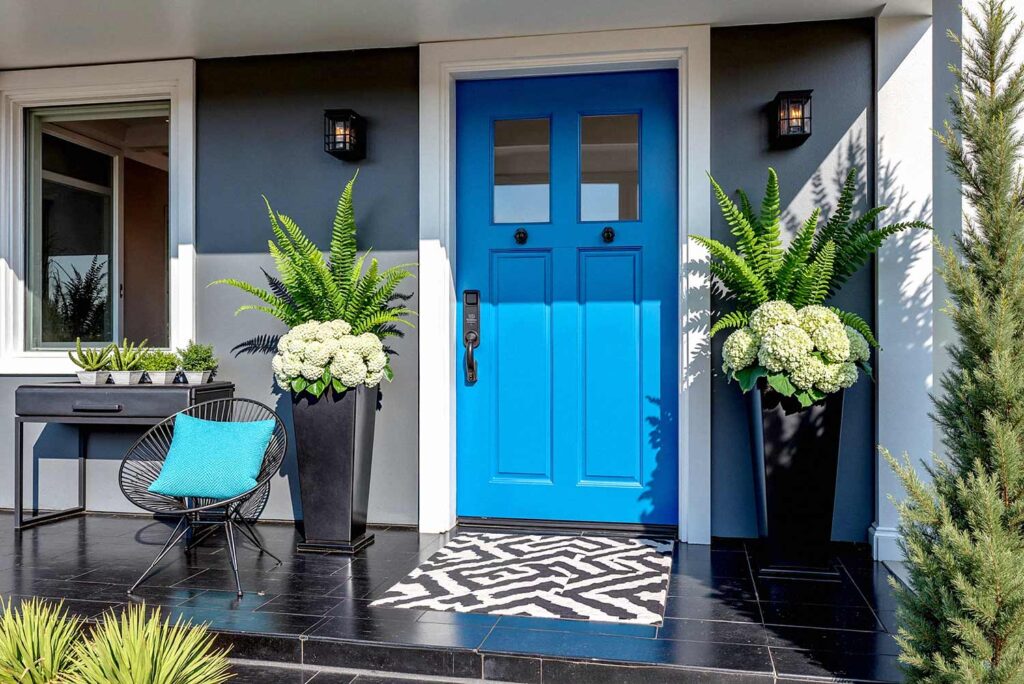 Electric Blue Front Door with Urban Luxe Style on Gray, front door painting, painting front porch, painting front door, front door colors, front patio colors, curb appeal, best front door colors, front door color ideas, front door color trends, popular front door colors, front door paint finishes, front door color combinations, painting exterior doors, front door color schemes, front door makeover, front door color for resale, front door accent colors, Unlock Your Home’s Personality with Bold Front Door Colors and Fresh Painting Ideas