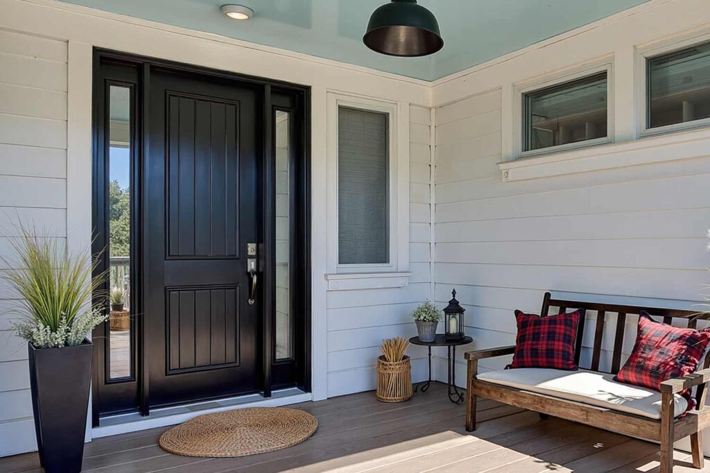 Front Door Painted Black with White Trim and Blue Ceiling, front door colors, entrance door colors, entry door hues, door paint colors, exterior door shades, entryway colors, doorway colors, entrance paint colors, entry paint shades, painting front door, refinishing front door, refreshing front entrance, updating front door, renovating entry door, repainting entrance door, coating front door, finishing front entrance, door makeover, painting front porch, refinishing porch entrance, updating front entrance, refreshing porch area, renovating entry porch, repainting porch space, coating porch surface, entrance way update, porch makeover, front door painting, entry door renovation, entrance door refinishing, door color update, doorway refreshing, entryway painting, entrance repainting, door color makeover, entry door transformation