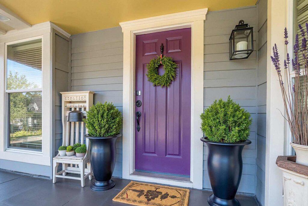 Grape Purple Front Door and Yellow Ceiling with Sophisticated Whimsy, front door painting, painting front porch, painting front door, front door colors, front patio colors, curb appeal, best front door colors, front door color ideas, front door color trends, popular front door colors, front door paint finishes, front door color combinations, painting exterior doors, front door color schemes, front door makeover, front door color for resale, front door accent colors, Unlock Your Home’s Personality with Bold Front Door Colors and Fresh Painting Ideas