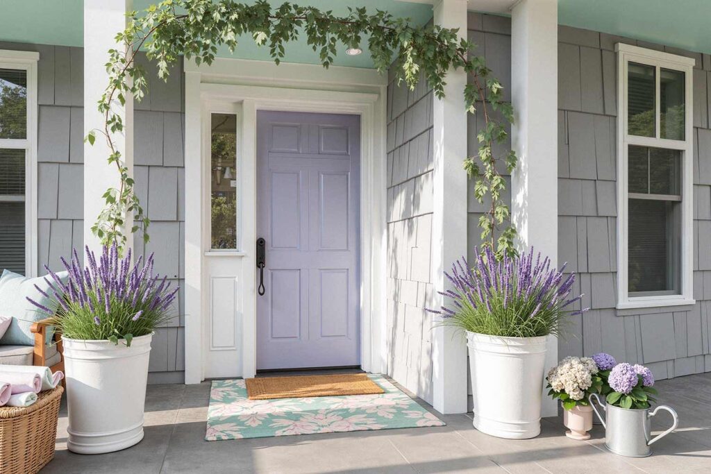 Lavender Mist Front Door and Mint Green Ceiling with Cottage-Style Whimsy, front door painting, painting front porch, painting front door, front door colors, front patio colors, curb appeal, best front door colors, front door color ideas, front door color trends, popular front door colors, front door paint finishes, front door color combinations, painting exterior doors, front door color schemes, front door makeover, front door color for resale, front door accent colors, Unlock Your Home’s Personality with Bold Front Door Colors and Fresh Painting Ideas