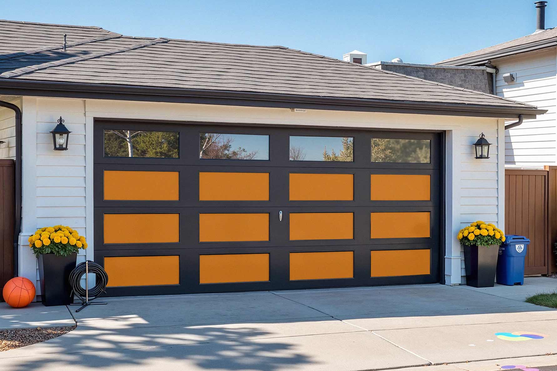 Marigold Orange Panels on Garage Door With Silver Hardware, garage door colors, garage door paint ideas, modern garage door colors, garage door color schemes, best garage door colors, curb appeal, garage door painting ideas, Garage Door Colors, Garage Door Hues, Garage Door Shades, Garage Door Tints, Garage Door Paint Ideas, Garage Door Coating Concepts, Garage Door Finishing Suggestions, Garage Door Color Inspirations, Modern Garage Door Colors, Contemporary Garage Door Hues, Trendy Garage Door Shades, Current Garage Door Colors, Garage Door Color Schemes, Garage Door Color Combinations, Garage Door Color Palettes, Garage Door Color Arrangements, Best Garage Door Colors, Top Garage Door Hues, Ideal Garage Door Shades, Recommended Garage Door Colors, Curb Appeal, Exterior Charm, Street Appeal, Home Aesthetics, Garage Door Painting Ideas, Garage Door Painting Concepts, Garage Door Painting Inspirations, Garage Door Painting Suggestions