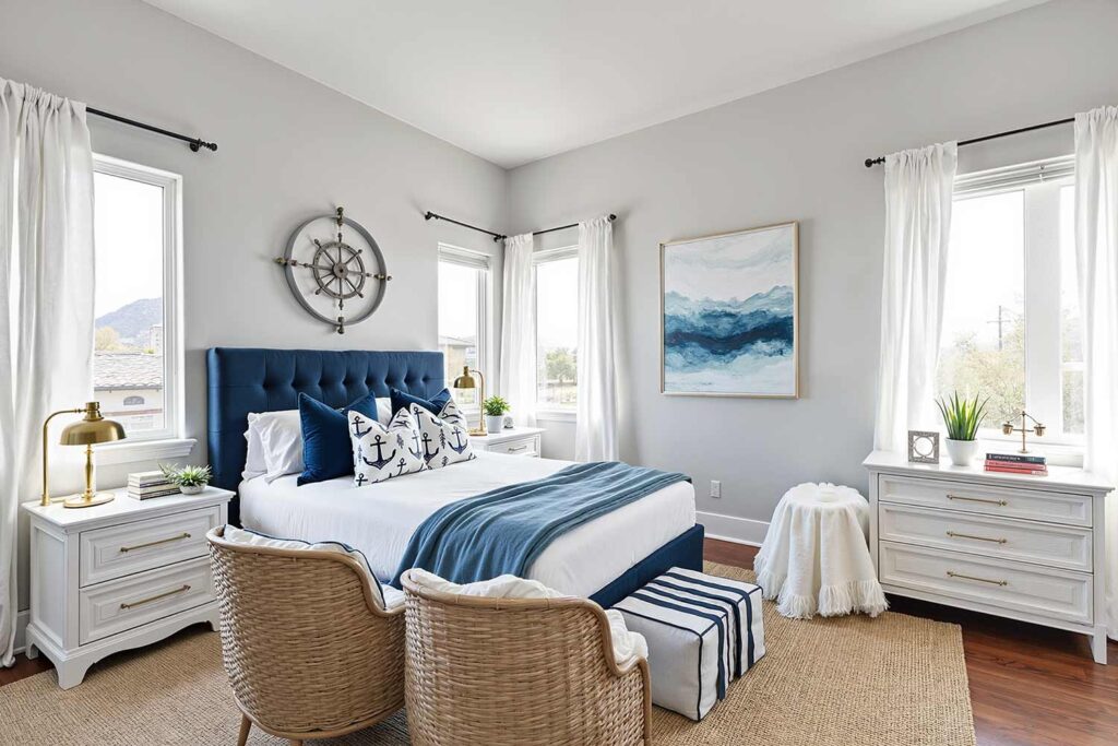 Serene Phoenix Bedroom with Gray-Blue and Navy Accents, coastal decor Phoenix, Maritime design Scottsdale, Seaside decor Arcadia, Ocean-inspired design near me, Beach-style decorating nearby, Coastal interior design painter, Shoreline aesthetics and painting, Painting Oceanfront style, Coastal home design, Maritime home decor, Seaside-inspired design, nautical decor, Maritime theme, Sailor style, Ship-inspired design, Navy design, Maritime motif, Seafaring style, Marine decor, Boating-inspired design, Harbor style, Maritime aesthetic, beach house decor, Oceanfront home style, Seaside home design, Coastal living decor, Beach cottage style, Shoreline home design, Coastal retreat decor, Beach-inspired home, Seaside living style, Ocean house design, Beach bungalow decor, Related Long-tail Keywords: , How to create coastal style at home, Beach house paint colors, Coastal color schemes for homes, Maritime-inspired room designs, Beach house interior paint ideas, Coastal exterior paint combinations, Nautical color palettes for homes, Beach-inspired home makeover, Coastal paint colors for desert homes, Maritime design for modern homes
