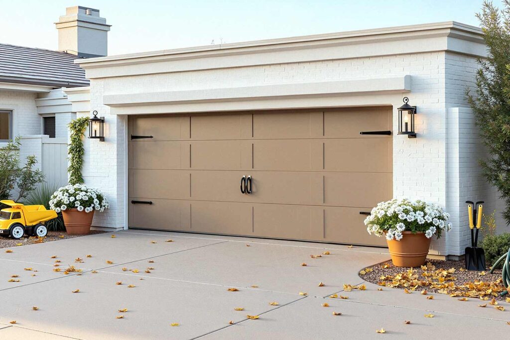 Warm Taupe Garage Door With Dark Bronze Hardware and White Walls, garage door colors, garage door paint ideas, modern garage door colors, garage door color schemes, best garage door colors, curb appeal, garage door painting ideas, Garage Door Colors, Garage Door Hues, Garage Door Shades, Garage Door Tints, Garage Door Paint Ideas, Garage Door Coating Concepts, Garage Door Finishing Suggestions, Garage Door Color Inspirations, Modern Garage Door Colors, Contemporary Garage Door Hues, Trendy Garage Door Shades, Current Garage Door Colors, Garage Door Color Schemes, Garage Door Color Combinations, Garage Door Color Palettes, Garage Door Color Arrangements, Best Garage Door Colors, Top Garage Door Hues, Ideal Garage Door Shades, Recommended Garage Door Colors, Curb Appeal, Exterior Charm, Street Appeal, Home Aesthetics, Garage Door Painting Ideas, Garage Door Painting Concepts, Garage Door Painting Inspirations, Garage Door Painting Suggestions