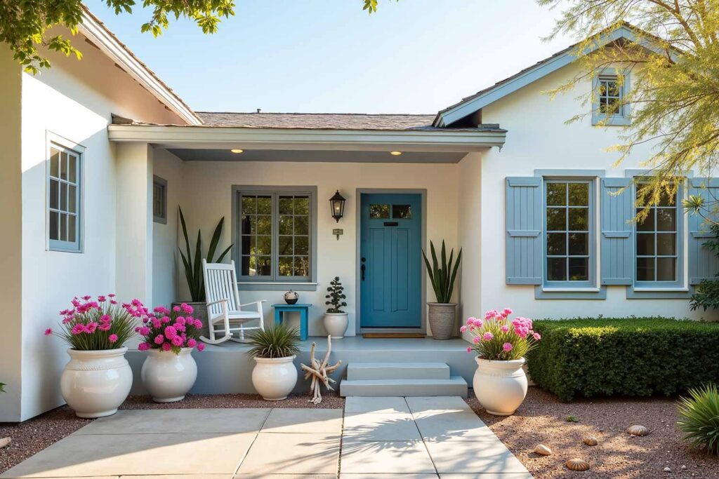 Coastal-Inspired Home With Soft White Walls Gray Trim and Naval Blue Door, Outdoor home painting, exterior house painting, Home exterior painting, Outside house painting, External home painting, House exterior painting, Residential exterior painting, Facade painting, Exterior wall painting, Outdoor color schemes, External house color concepts, Outside painting inspiration, Home exterior color suggestions, Outdoor paint design concepts, External color combinations, House facade color ideas, Residential exterior colors, Street view attractiveness, Home exterior aesthetics, Outside home appearance, External home charm, Property visual appeal, Front-facing attractiveness, Home facade enhancement, First impression enhancement, Home color inspiration, Residential paint concepts, House color motivation, Home exterior design ideas, Painting design stimulus, Residential color concepts, Home exterior vision, Property painting concepts