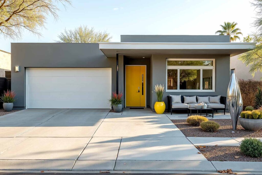 Contemporary Urban Home With Gray Walls White Trim and Yellow Door, Outdoor home painting, exterior house painting, Home exterior painting, Outside house painting, External home painting, House exterior painting, Residential exterior painting, Facade painting, Exterior wall painting, Outdoor color schemes, External house color concepts, Outside painting inspiration, Home exterior color suggestions, Outdoor paint design concepts, External color combinations, House facade color ideas, Residential exterior colors, Street view attractiveness, Home exterior aesthetics, Outside home appearance, External home charm, Property visual appeal, Front-facing attractiveness, Home facade enhancement, First impression enhancement, Home color inspiration, Residential paint concepts, House color motivation, Home exterior design ideas, Painting design stimulus, Residential color concepts, Home exterior vision, Property painting concepts