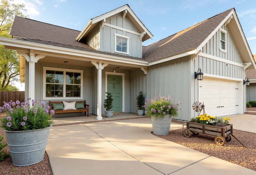 Modern Farmhouse With Light Gray Walls Light Sage Green Door and White Trim, Outdoor home painting, exterior house painting, Home exterior painting, Outside house painting, External home painting, House exterior painting, Residential exterior painting, Facade painting, Exterior wall painting, Outdoor color schemes, External house color concepts, Outside painting inspiration, Home exterior color suggestions, Outdoor paint design concepts, External color combinations, House facade color ideas, Residential exterior colors, Street view attractiveness, Home exterior aesthetics, Outside home appearance, External home charm, Property visual appeal, Front-facing attractiveness, Home facade enhancement, First impression enhancement, Home color inspiration, Residential paint concepts, House color motivation, Home exterior design ideas, Painting design stimulus, Residential color concepts, Home exterior vision, Property painting concepts