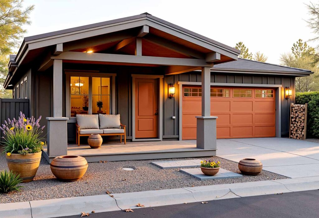 Rustic Modern Home with Dark Brown Walls and an Earthy Orange-Red Door, Outdoor home painting, exterior house painting, Home exterior painting, Outside house painting, External home painting, House exterior painting, Residential exterior painting, Facade painting, Exterior wall painting, Outdoor color schemes, External house color concepts, Outside painting inspiration, Home exterior color suggestions, Outdoor paint design concepts, External color combinations, House facade color ideas, Residential exterior colors, Street view attractiveness, Home exterior aesthetics, Outside home appearance, External home charm, Property visual appeal, Front-facing attractiveness, Home facade enhancement, First impression enhancement, Home color inspiration, Residential paint concepts, House color motivation, Home exterior design ideas, Painting design stimulus, Residential color concepts, Home exterior vision, Property painting concepts