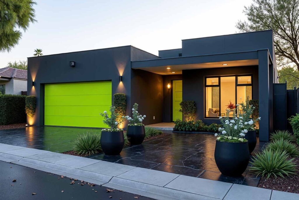 Urban Contemporary Home with Charcoal Gray Walls and Lime Green Accents, Outdoor home painting, exterior house painting, Home exterior painting, Outside house painting, External home painting, House exterior painting, Residential exterior painting, Facade painting, Exterior wall painting, Outdoor color schemes, External house color concepts, Outside painting inspiration, Home exterior color suggestions, Outdoor paint design concepts, External color combinations, House facade color ideas, Residential exterior colors, Street view attractiveness, Home exterior aesthetics, Outside home appearance, External home charm, Property visual appeal, Front-facing attractiveness, Home facade enhancement, First impression enhancement, Home color inspiration, Residential paint concepts, House color motivation, Home exterior design ideas, Painting design stimulus, Residential color concepts, Home exterior vision, Property painting concepts