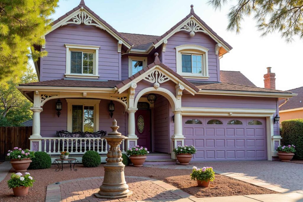 Victorian-Style Home With Dusty Purple Walls Off-White Trim and Dark Plum Door, Outdoor home painting, exterior house painting, Home exterior painting, Outside house painting, External home painting, House exterior painting, Residential exterior painting, Facade painting, Exterior wall painting, Outdoor color schemes, External house color concepts, Outside painting inspiration, Home exterior color suggestions, Outdoor paint design concepts, External color combinations, House facade color ideas, Residential exterior colors, Street view attractiveness, Home exterior aesthetics, Outside home appearance, External home charm, Property visual appeal, Front-facing attractiveness, Home facade enhancement, First impression enhancement, Home color inspiration, Residential paint concepts, House color motivation, Home exterior design ideas, Painting design stimulus, Residential color concepts, Home exterior vision, Property painting concepts