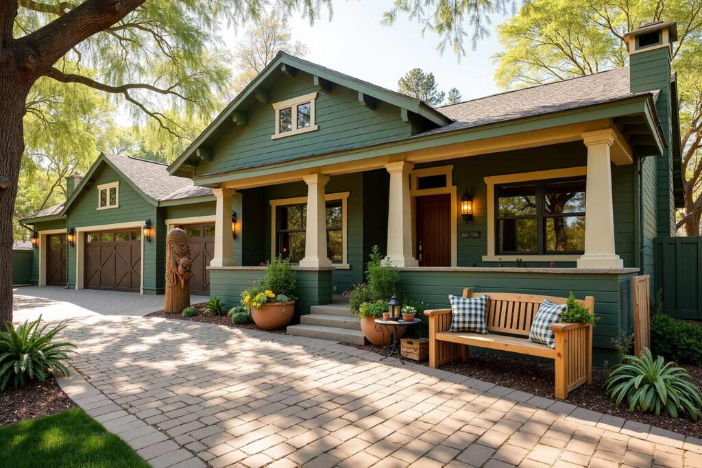 Woodland-Style Home With Green Walls and Cream Trim, Outdoor home painting, exterior house painting, Home exterior painting, Outside house painting, External home painting, House exterior painting, Residential exterior painting, Facade painting, Exterior wall painting, Outdoor color schemes, External house color concepts, Outside painting inspiration, Home exterior color suggestions, Outdoor paint design concepts, External color combinations, House facade color ideas, Residential exterior colors, Street view attractiveness, Home exterior aesthetics, Outside home appearance, External home charm, Property visual appeal, Front-facing attractiveness, Home facade enhancement, First impression enhancement, Home color inspiration, Residential paint concepts, House color motivation, Home exterior design ideas, Painting design stimulus, Residential color concepts, Home exterior vision, Property painting concepts