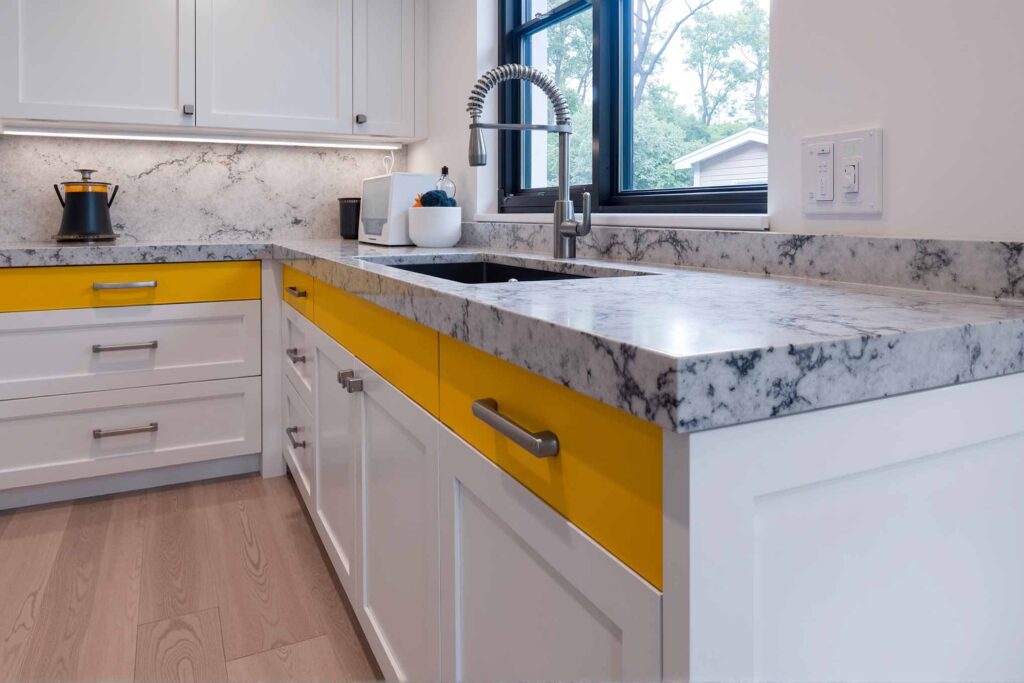 Modern Kitchen Cabinets Painted In White A Row of Golden Yellow Drawers, painting kitchen cabinets, Kitchen Cabinet Painting with Geometric Designs, Stripes, and Special Treatments, Geometric cabinet painting, Striped cabinet designs, Patterned kitchen cabinets, Custom cabinet painting, Decorative cabinet finishes, Graphic cabinet styles, Modern cabinet painting, Designer cabinet artwork, Cabinet surface art, Creative kitchen cabinets, Painted cabinet patterns