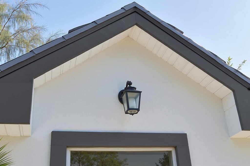 Phoenix Arcadia House With White Walls and Soffit with Charcoal Fascia, soffit and fascia color schemes, trending eave paint colors, contemporary eave color choices, modern eaves color schemes, house painting exterior