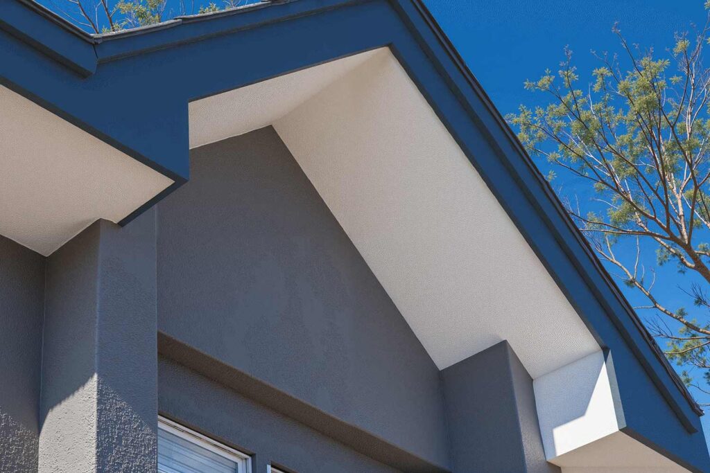 Scottsdale House With Charcoal Walls White Soffits and Slate Blue Fascia, soffit and fascia color schemes, trending eave paint colors, contemporary eave color choices, modern eaves color schemes, house painting exterior