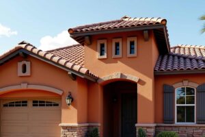 Scottsdale House With Terracotta Walls And Dark Brown Trim with Tan Accents, eaves renovation, best soffit and fascia color combinations, popular eaves colors for modern homes, soffit and fascia paint pairings, coordinating eave component colors, house painters