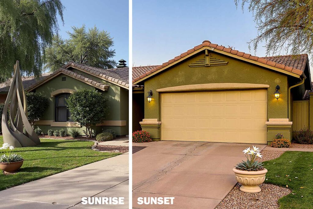 Phoenix house under 2 lighting conditions Sunrise Sunset, communication with exterior paint contractors, collaborating with exterior paint contractors, discussing plans with painting professionals, consulting with house painters, coordinating with exterior painting companies, sharing ideas with paint contractors, exchanging ideas with exterior painting services, conveying your vision to painting experts, dialogue with exterior house painters, engaging with painting contractors, working with exterior painting specialists, interacting with professional painters, partnering with exterior paint services, communicating preferences to house painters, providing input to painting contractors, articulating your goals for exterior painting, giving feedback to exterior paint professionals, connecting with home exterior painters, requesting advice from painting contractors, outlining expectations to exterior painters, reaching agreements with painting companies