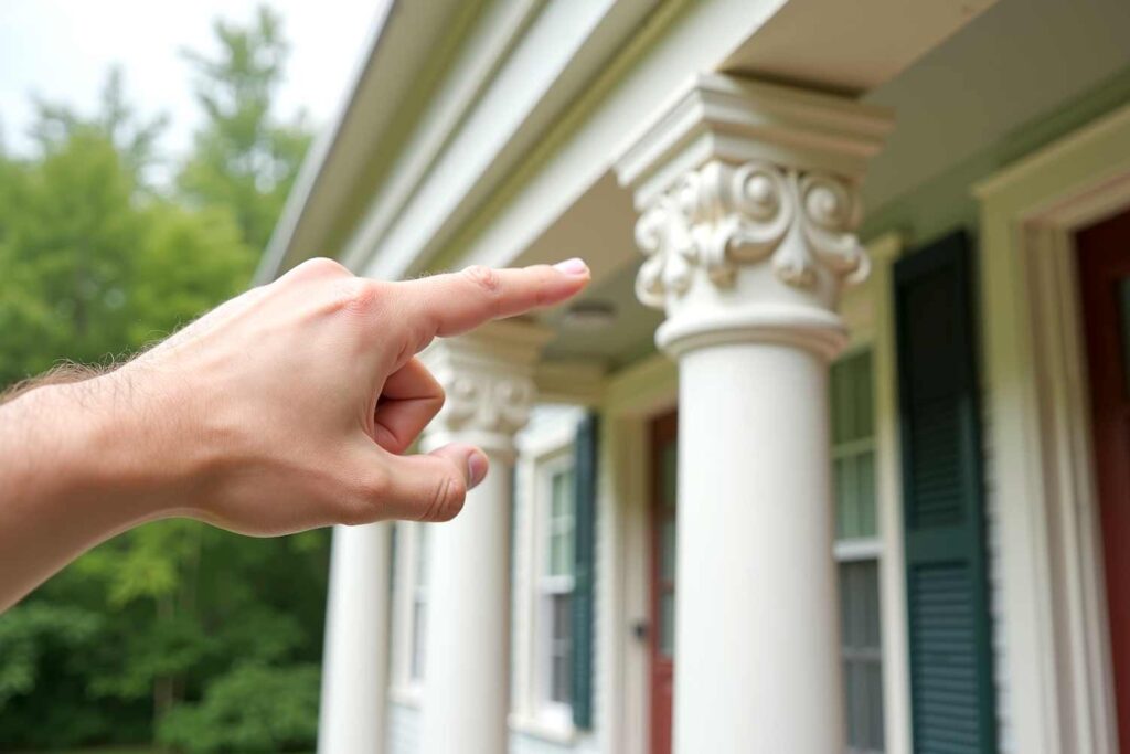 a finger pointing to architectural detail, communication with exterior paint contractors, collaborating with exterior paint contractors, discussing plans with painting professionals, consulting with house painters, coordinating with exterior painting companies, sharing ideas with paint contractors, exchanging ideas with exterior painting services, conveying your vision to painting experts, dialogue with exterior house painters, engaging with painting contractors, working with exterior painting specialists, interacting with professional painters, partnering with exterior paint services, communicating preferences to house painters, providing input to painting contractors, articulating your goals for exterior painting, giving feedback to exterior paint professionals, connecting with home exterior painters, requesting advice from painting contractors, outlining expectations to exterior painters, reaching agreements with painting companies