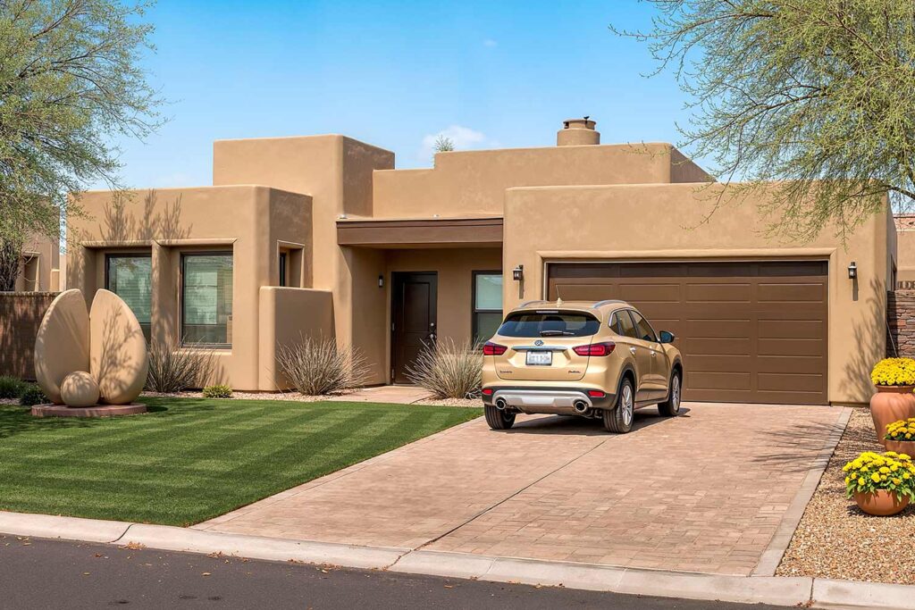 desert modern home in Arcadia with tan walls brown trim and brown SUV, car-influenced home color palettes, matching your ride and residence, car and house paint harmony, car-themed house color inspiration, color pairings for cars and homes, sync your car and house colors, vehicle-inspired home exteriors, house color ideas from your car, Arizona home in Phoenix, stucco, rock, tile roof, Selling Your Home: To Paint or Not to Paint, That is the Question, Getting your house ready to sell: Paint or don't paint?, The importance of curb appeal when selling your home, When it comes to selling your home, first impressions are everything. Potential buyers will form an opinion about your property the moment they lay eyes on it, and that initial impression can make or break a sale. This is where curb appeal comes into play. Curb appeal refers to the overall attractiveness and visual appeal of your home's exterior, including the landscaping, the front entrance, and the overall condition of the property.