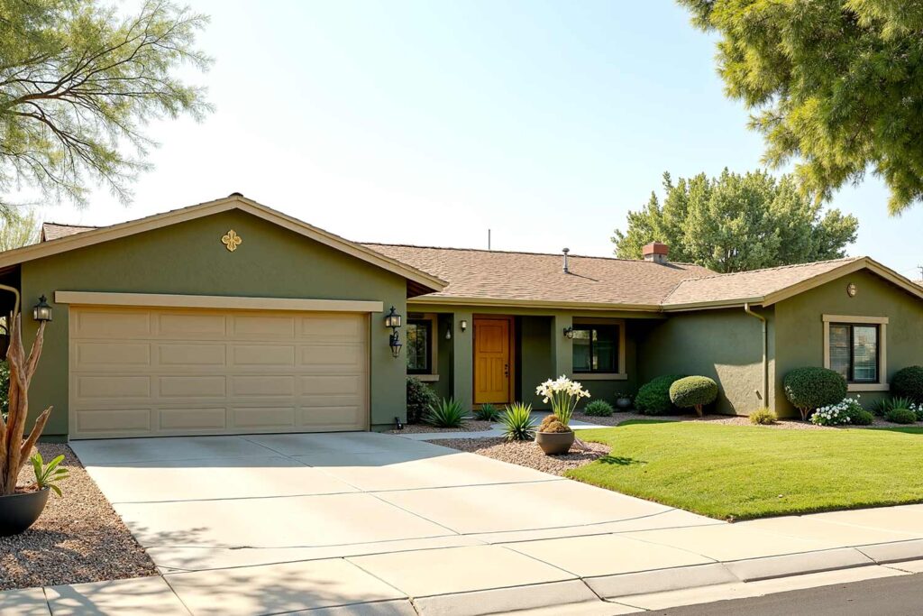 freshly painted Sophisticated Ranch House with Olive and Sand Palette, exterior house painting contractors, Residential exterior painters, Home exterior painting professionals, Exterior house painters, House painting services, Exterior painting specialists, Home painting contractors, Exterior painting companies, Residential painting contractors, House exterior paint contractors, Exterior home painters, Professional house painters