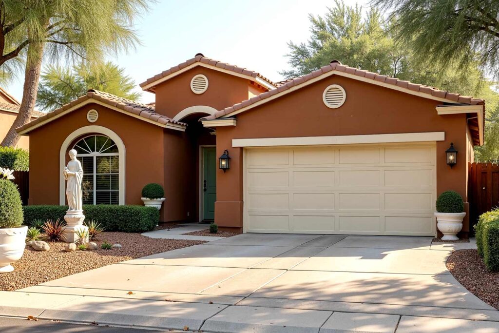 freshly painted house with mahogany-colored walls creamy ivory trim and sage door, exterior home painting contractors, exterior painting and coating contractors, exterior paint application specialists, house painting contractors near me, exterior painting and renovation contractors, exterior paint and finishing specialists, residential exterior paint professionals, exterior house finishing painters