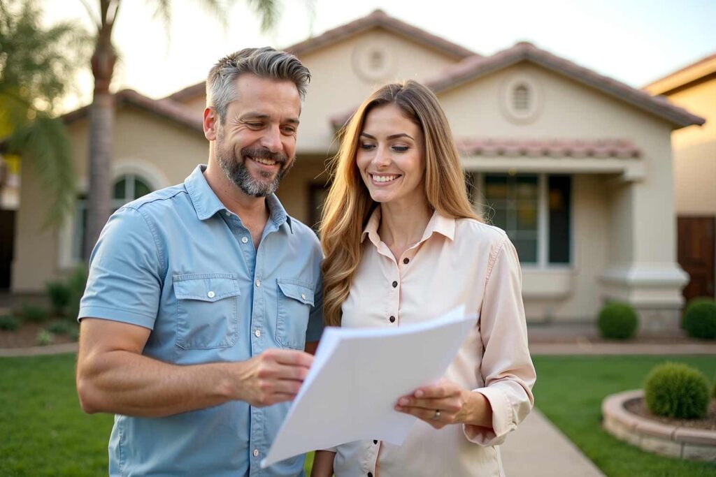 homeowner and painting contractor reviewing a document in the front yard of a Phoenix home, communication with exterior paint contractors, collaborating with exterior paint contractors, discussing plans with painting professionals, consulting with house painters, coordinating with exterior painting companies, sharing ideas with paint contractors, exchanging ideas with exterior painting services, conveying your vision to painting experts, dialogue with exterior house painters, engaging with painting contractors, working with exterior painting specialists, interacting with professional painters, partnering with exterior paint services, communicating preferences to house painters, providing input to painting contractors, articulating your goals for exterior painting, giving feedback to exterior paint professionals, connecting with home exterior painters, requesting advice from painting contractors, outlining expectations to exterior painters, reaching agreements with painting companies
