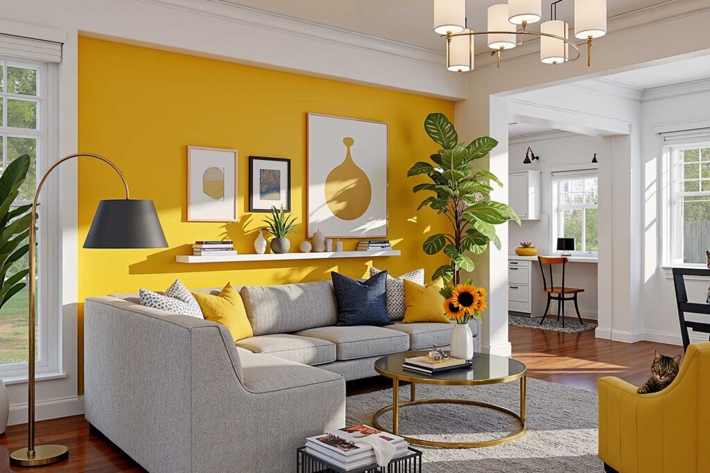 living room with deep golden yellow accent wall white trim and walnut hardwood floor, accent wall color ideas, home color schemes, interior color choices, interior color schemes, ideas for accent walls, feature wall colors, interior house painters in Phoenix AZ, interior house painting in Phoenix AZ, house painting interior ideas, ideas for interiors, Creative Ideas from One of the Most Meticulous Interior House Painters in Phoenix AZ, Creative Ideas from the best Interior House Painter in Phoenix AZ, creative painting ideas, living room accent wall, accent wall for living room, accent living room walls, accent walls for living room, accent wall in living room, accent walls in living room, living room with accent walls, living room accent wall, living room accent walls, accent wall painting, paint for accent wall, accent wall with paint, accent walls with paint, accent wall paint, wall accent paint, accent paint wall, accent paint walls, accent walls paint, living room paint ideas accent wall, living room accent wall paint ideas, painting living room ideas accent wall, accent wall paint ideas for living room, living room paint ideas with accent wall, painting ideas for accent wall living room, living room green accent wall